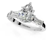 3 Stone Engagement Ring Setting for Pear-Shaped Center with Channel Baguette Accents and Prong Head in Sterling Silver