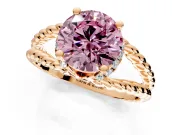 Halo Engagement Ring Setting for Fancy Pink Round Cut Center with Rope Twist Split Shank and Prong Head in Rose Gold