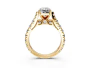 Solitaire Engagement Ring Setting for Radiant Cut Center with Pave Cathedral Shoulders and Prong Head in Yellow Gold