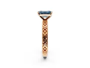 Solitaire Engagement Ring Setting for Fancy Blue Emerald Cut Center with Milgrain X Pattern Band and Prong Head in Rose Gold