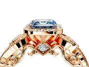 Milgrain Halo Engagement Ring Setting for Fancy Blue Asscher Cut Center with Shoulder Bezels and Prong Head in Rose Gold