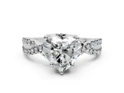 Solitaire Engagement Ring Setting for Heart-Shaped Center with Narrow Twist Pave Band and Prong Head in Platinum