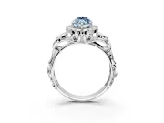 Halo Engagement Ring Setting for Fancy Blue Marquise Center with Open Scroll Shoulders and Prong Head in Platinum