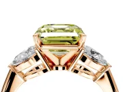 3 Stone Engagement Ring Setting for Fancy Yellow Asscher Cut Center with Large Pear-Shaped Accents and Prong Head in Rose Gold