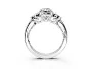 Cluster Engagement Ring Setting for Radiant Cut Center with Bezel Accent Clusters and Prong Head in Sterling Silver