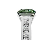 Solitaire Engagement Ring Setting for Fancy Green Radiant Cut Center with Round Cut Channel Band and Prong Head in White Gold