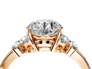 Solitaire Engagement Ring Setting for Round Cut Center with Marquise Flower Shoulders and Prong Head in Rose Gold