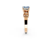 Leaf Engagement Ring Setting for Fancy Blue Asscher Cut Center with Milgrain Accent Band and Prong Head in Rose Gold