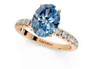 Open Basket Engagement Ring Setting for Fancy Blue Oval Center with Pave Band and Prong Head in Rose Gold