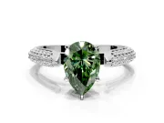 Solitaire Engagement Ring Setting for Fancy Green Pear-Shaped Center with Multi-Row Accents and Prong Head in White Gold
