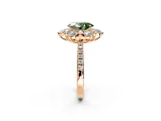 Floral Halo Engagement Ring Setting for Fancy Green Oval Center with Pave Accents and Prong Head in Rose Gold