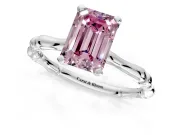 Solitaire Engagement Ring Setting for Fancy Pink Emerald Cut Center with Bamboo Band and Prong Head in Sterling Silver