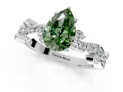 Solitaire Engagement Ring Setting for Fancy Green Pear-Shaped Center with Bar-Station Pave Twist and Prong Head in Platinum