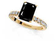 Open Basket Engagement Ring Setting for Fancy Black Emerald Cut Center with Pave Band and Prong Head in Yellow Gold