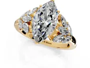 Leaf Cluster Engagement Ring Setting for Marquise Center with Marquise Accents and Prong Head in Yellow Gold