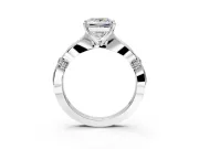 Solitaire Engagement Ring Setting for Princess Cut Center with Carved Leaf Shoulders and Prong Head in Sterling Silver