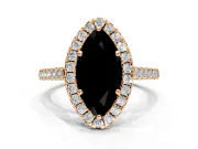 Halo Engagement Ring Setting for Fancy Black Marquise Center with Narrowing Pave Band and Prong Head in Rose Gold