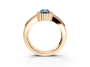 Halo Engagement Ring Setting for Fancy Blue Emerald Cut Center with Wide Band, Inlaid Accent Row and Prong Head in Rose Gold