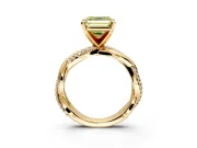 Solitaire Engagement Ring Setting for Fancy Yellow Asscher Cut Center with Pave and Plain Crossover and Basket Head in Yellow Gold
