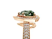 Milgrain Halo Engagement Ring Setting for Fancy Green Heart-Shaped Center with Three-Sided Pave Band and Prong Head in Rose Gold