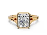 Solitaire Engagement Ring Setting for Radiant Cut Center with V Split Shank and Bezel Head in Yellow Gold
