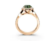 Halo Engagement Ring Setting for Fancy Green Round Cut Center with Narrow Pave Split Shank and Prong Head in Rose Gold