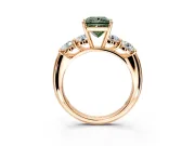 5 Stone Engagement Ring Setting for Fancy Green Princess Cut Center with Graduated Accents and Prong Head in Rose Gold