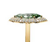 Halo Engagement Ring Setting for Fancy Green Marquise Center with Plain Tapered Band and Prong Head in Yellow Gold