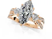 3 Stone Engagement Ring Setting for Marquise Center with Pave Twist Band and Prong Head in Rose Gold