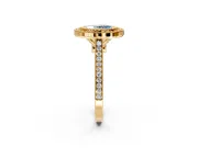 Halo Engagement Ring Setting for Fancy Blue Oval Center with Milgrain Frame, Pave Band and Prong Head in Yellow Gold