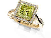Halo Engagement Ring Setting for Fancy Yellow Princess Cut Center with Twist Band and Prong Head in Yellow Gold