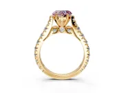 Solitaire Engagement Ring Setting for Fancy Pink Heart-Shaped Center with Pave Cathedral Shoulders and Prong Head in Yellow Gold