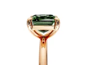 Low-Set Solitaire Engagement Ring Setting for Fancy Green Asscher Cut Center with Thin Plain Band and Prong Head in Rose Gold