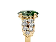 Cluster Engagement Ring Setting for Fancy Green Oval Center with 2-Row Shoulder Clusters and Prong Head in Yellow Gold