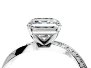 Side Accent Engagement Ring Setting for Asscher Cut Center with Accent Shoulders and Prong Head in Sterling Silver