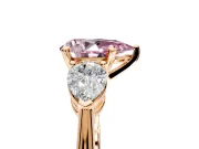 3 Stone Engagement Ring Setting for Fancy Pink Pear-Shaped Center with Large Pear-Shaped Accents and Prong Head in Rose Gold