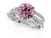 Solitaire Engagement Ring Setting for Fancy Pink Round Cut Center with Woven 3-Strand Pave Band and Prong Head in White Gold