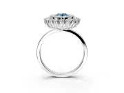 Halo Engagement Ring Setting for Fancy Blue Oval Center with Milgrain Bezel Rim, Plain Band and Prong Head in Platinum