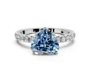 Solitaire Engagement Ring Setting for Fancy Blue Heart-Shaped Center with Large Accent Band and Prong Head in Sterling Silver