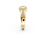 Halo Engagement Ring Setting for Fancy Yellow Asscher Cut Center with Wide Band, Inlaid Accent Row and Prong Head in Yellow Gold