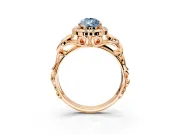 Halo Engagement Ring Setting for Fancy Blue Pear-Shaped Center with Open Scroll Shoulders and Prong Head in Rose Gold