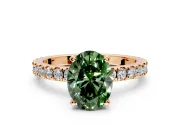 Solitaire Engagement Ring Setting for Fancy Green Oval Center with Fine Pave Band and Claw Prong Head in Rose Gold