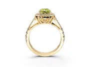 Double Halo Engagement Ring Setting for Fancy Yellow Radiant Cut Center with Narrow Pave Split Shank and Prong Head in Yellow Gold