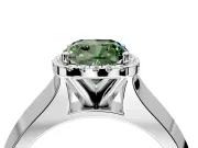Halo Engagement Ring Setting for Fancy Green Cushion Cut Center with Knife Ridge Cathedral Band and Prong Head in White Gold