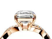 Crossover Engagement Ring Setting for Asscher Cut Center with Pave and Plain Strands and Prong Head in Rose Gold