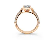 Solitaire Engagement Ring Setting for Radiant Cut Center with Multi-Row Accents and Prong Head in Rose Gold