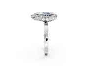 Halo Engagement Ring Setting for Fancy Blue Heart-Shaped Center with Milgrain Bezel Rim, Plain Band and Prong Head in Platinum