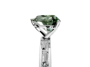 Solitaire Engagement Ring Setting for Fancy Green Heart-Shaped Center with Channel Baguette Band and Prong Head in Platinum
