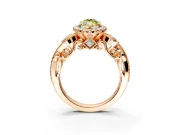 Milgrain Halo Engagement Ring Setting for Fancy Yellow Marquise Center with Shoulder Bezels and Prong Head in Rose Gold