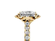 Floral Engagement Ring Setting for Radiant Cut Center with Pave Band and Floral Prong Head in Yellow Gold